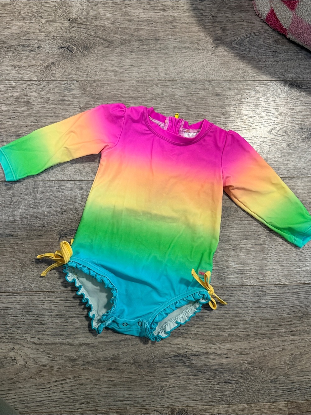 Ruffle butts Rainbow Ombre Long Sleeve Baby Swimsuit
